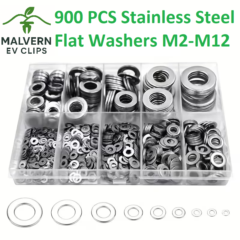 900pc Stainless Steel Washer Assortment Kit – 9 Sizes Organiser Box