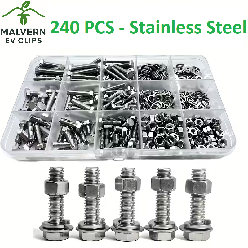 240pc Stainless Steel Hex Bolt, Nut & Washer Assortment – M4/M5 Handy Case