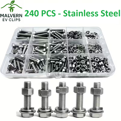 240pc Stainless Steel Hex Bolt, Nut & Washer Assortment – M4/M5 Handy Case