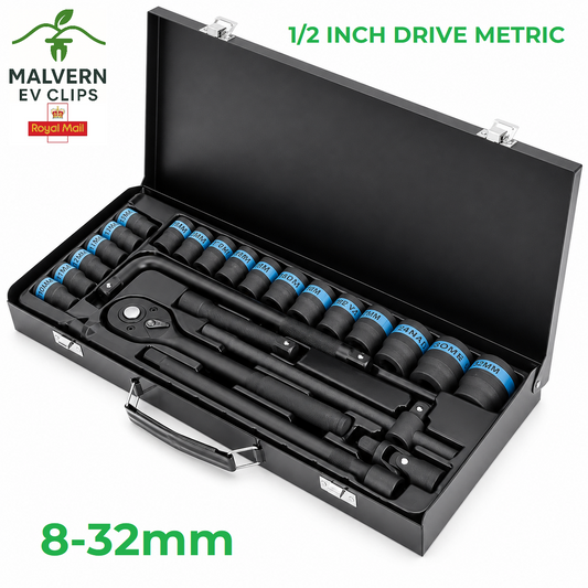 1/2 INCH DRIVE METRIC BLACK SOCKETS RATCHET WRENCH Set Metal Carry Case Box 24pc