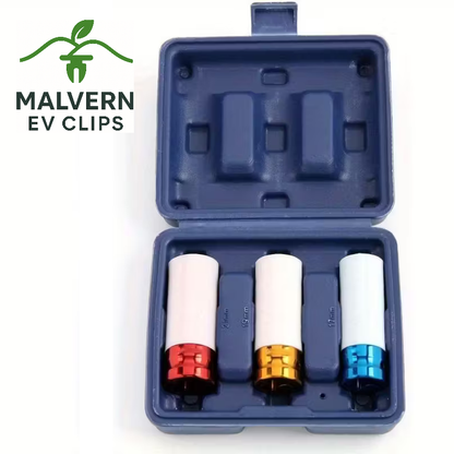 3-Piece Alloy Wheel Nut Socket Set – 17mm / 19mm / 21mm Thin Wall (1/2" Drive)