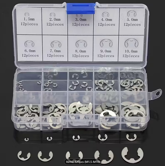 E-clips Circlip Ring Snap Retaining Stainless Steel Kit Set 120pcs Assortment