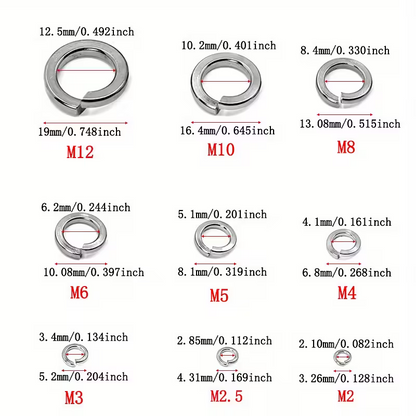 310pc Stainless Steel Spring Washer Assortment Set M2–M12 – Lock Washers Box