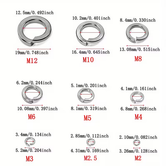 310pc Stainless Steel Spring Washer Assortment Set M2–M12 – Lock Washers Box