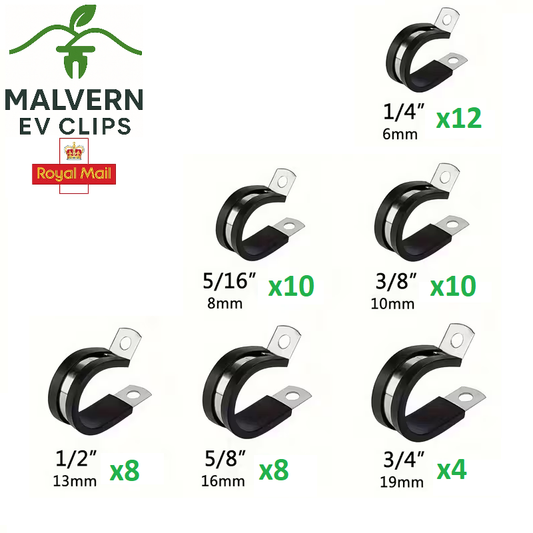 52pc Rubber Lined P Clip Hose Clamp Set 6mm–19mm Steel Pipe Cable Clips