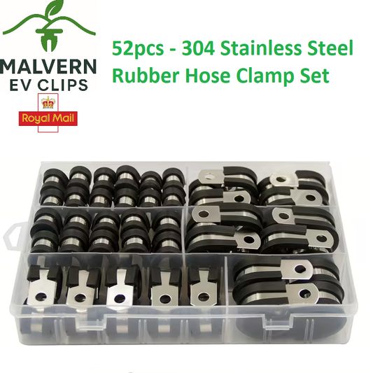 52pc Rubber Lined P Clip Hose Clamp Set 6mm–19mm Steel Pipe Cable Clips