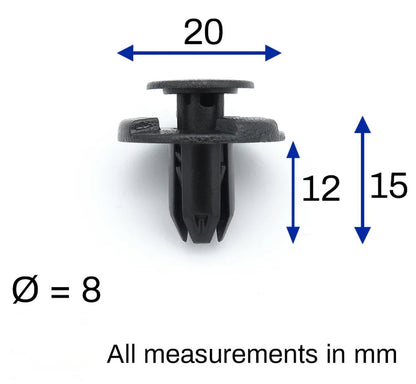 8mm Trim Clips – Fits Nissan Leaf 2010–2017 (Bumper, Undertray, Engine Cover)