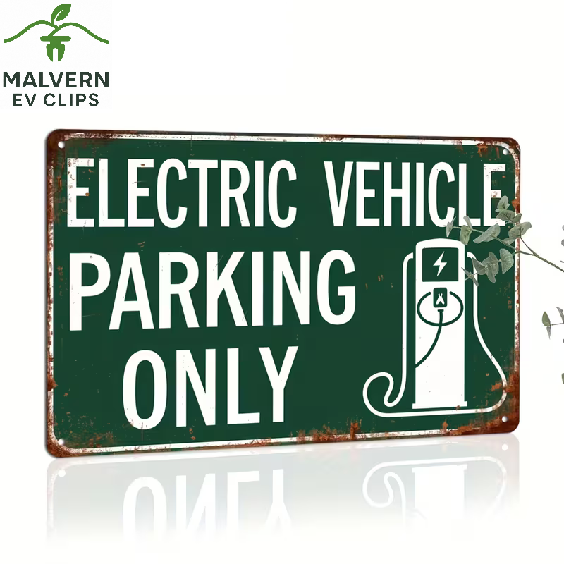 Electric Vehicle Parking Only Metal Sign Vintage/Distressed/Patina Style